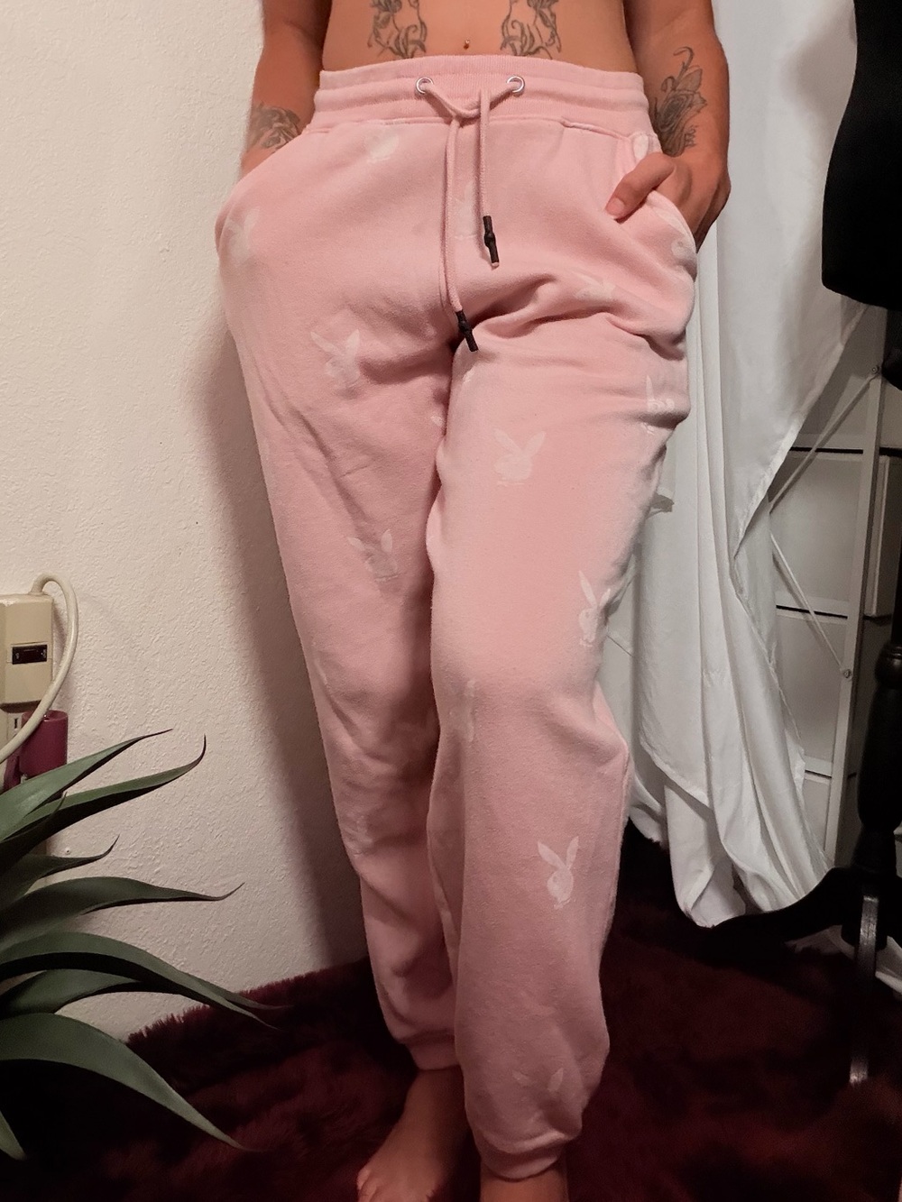 Playboy x Missguided Light Pink Jogger Sweatpants with pockets and drawstring